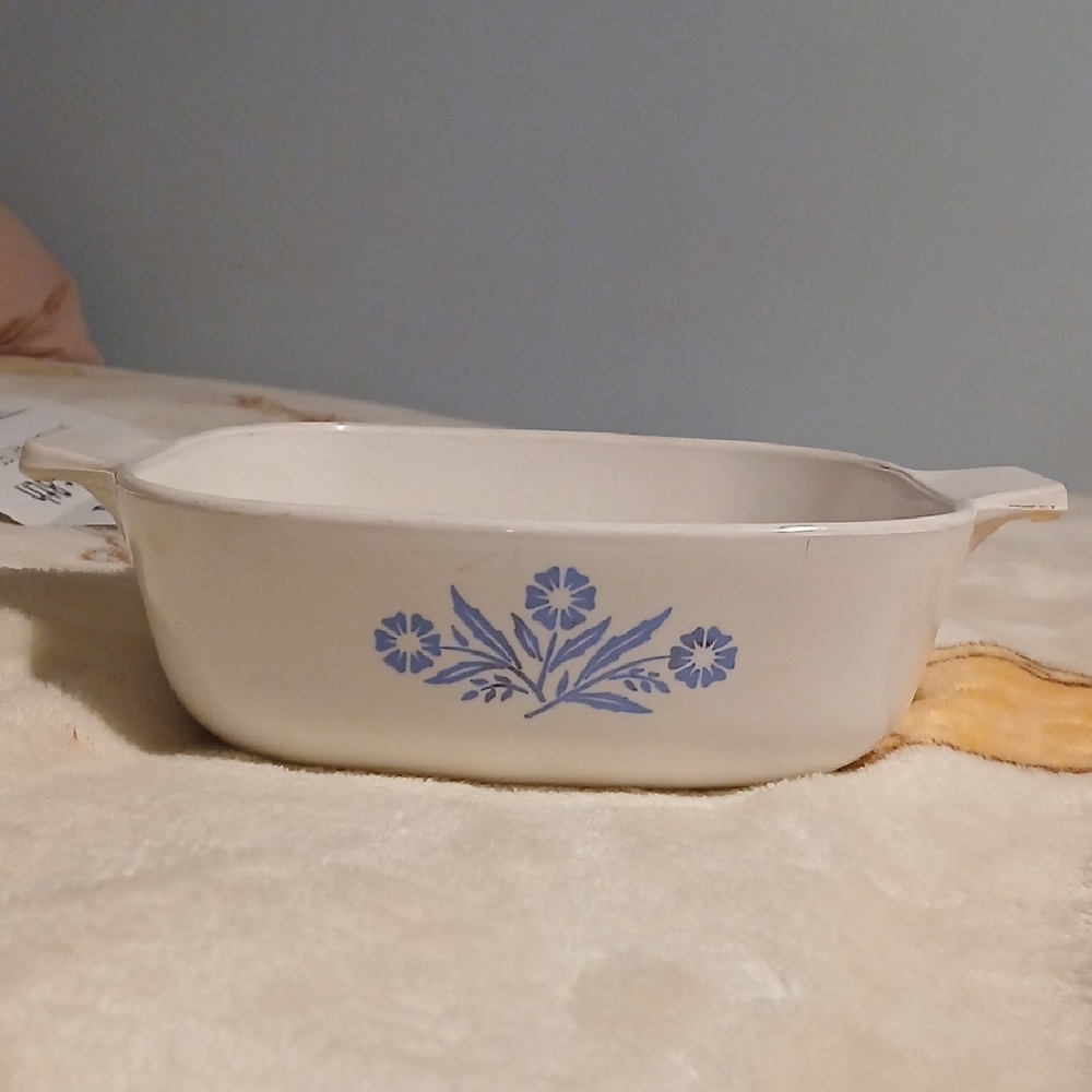 Corningware White Dish with Blue Markings
